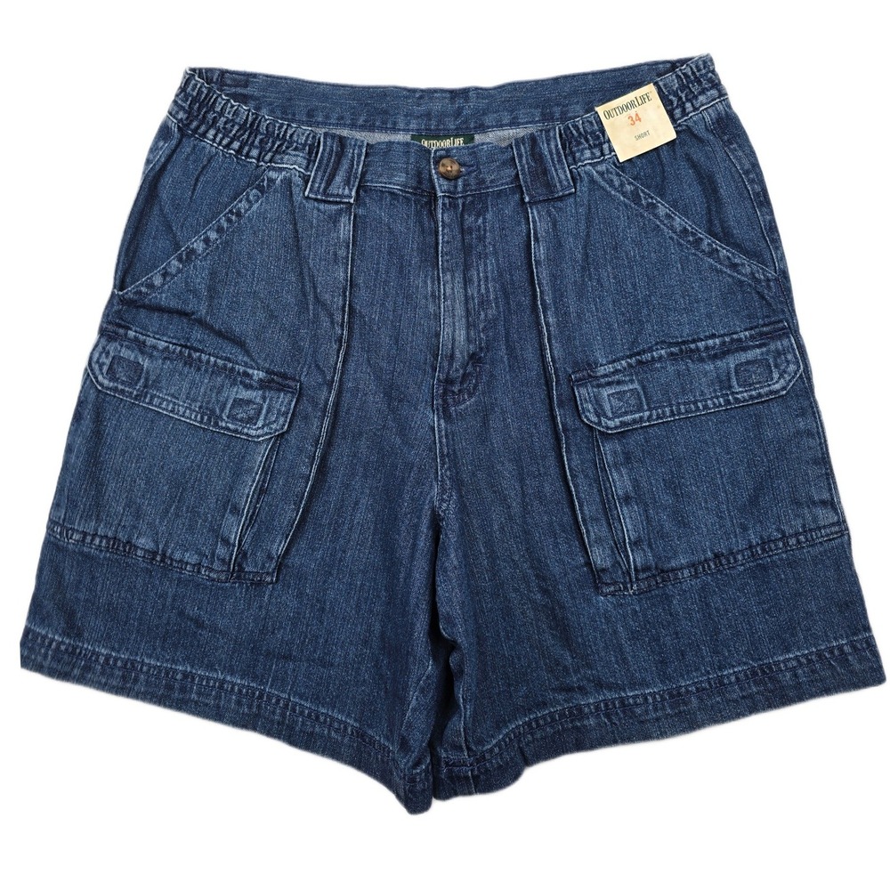 Outdoor Life Denim Cargo Shorts Mens 34 Blue Jean Cotton Utility Hiking New NEW